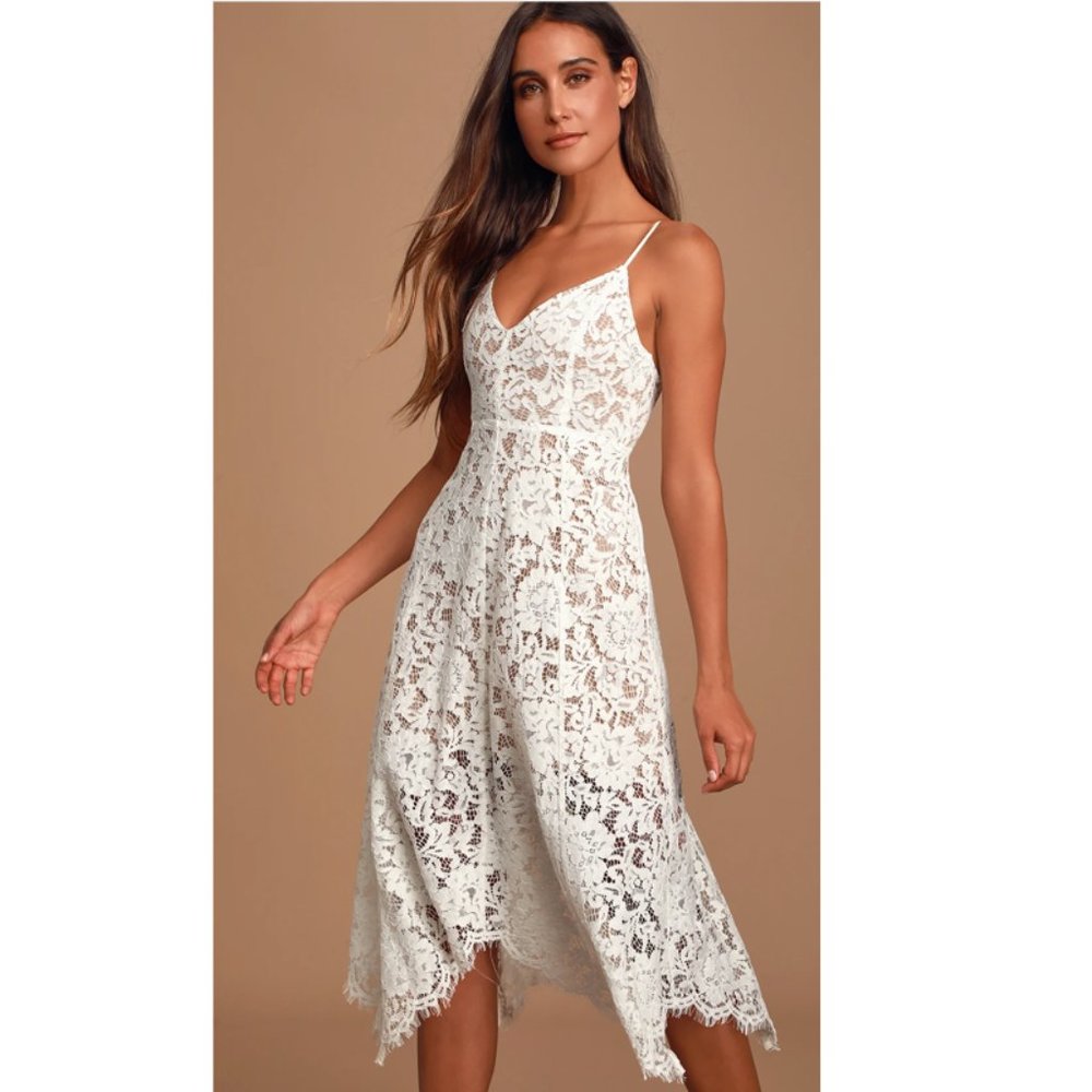 Lulu's One Wish Black Lace Midi Dress